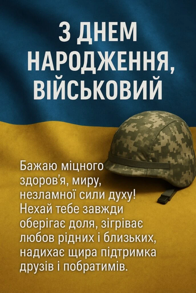Військовий з днем народження на фоні прапора України