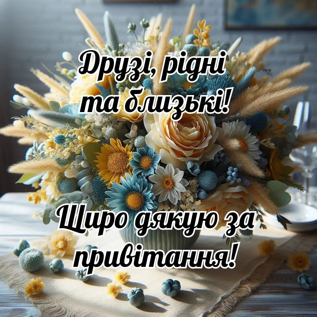 Квітковий букет у вазі на дерев'яному столі.