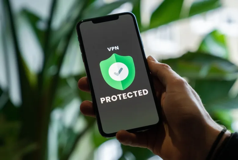 Ручка тримає смартфон із екраном захисту VPN та надійності.