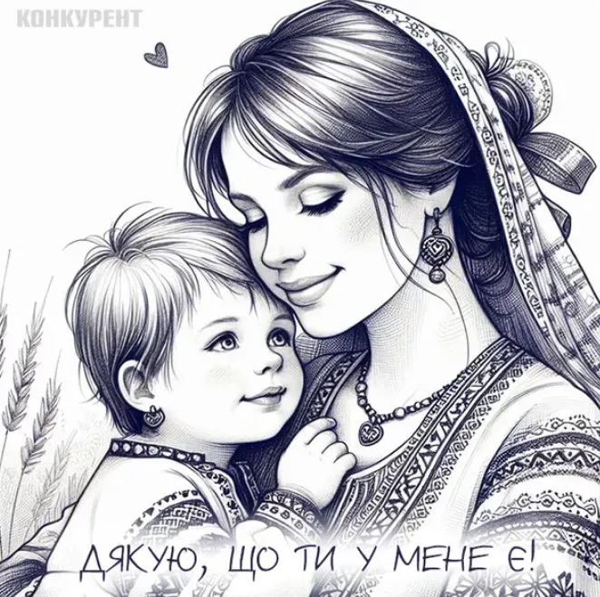 Мати з дитиною в українському одязі. Дякую за тебе!