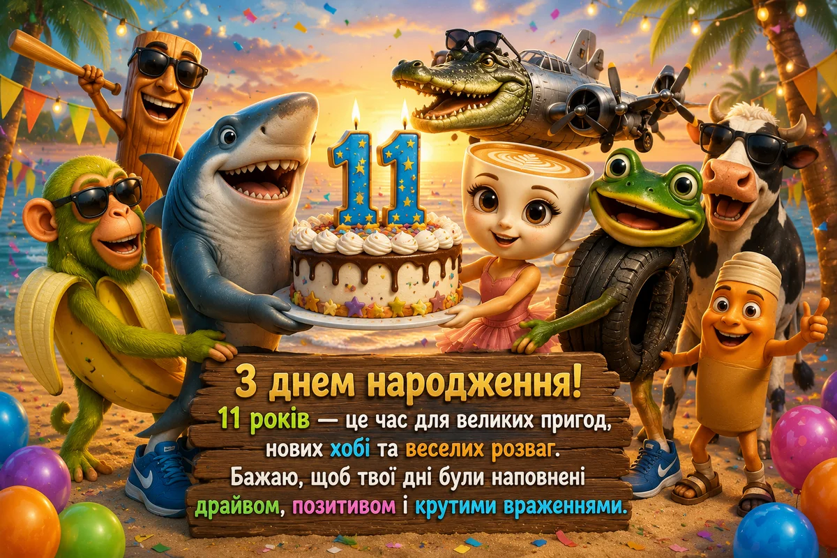 Яскраве привітання з днем народження хлопчику на 11 років