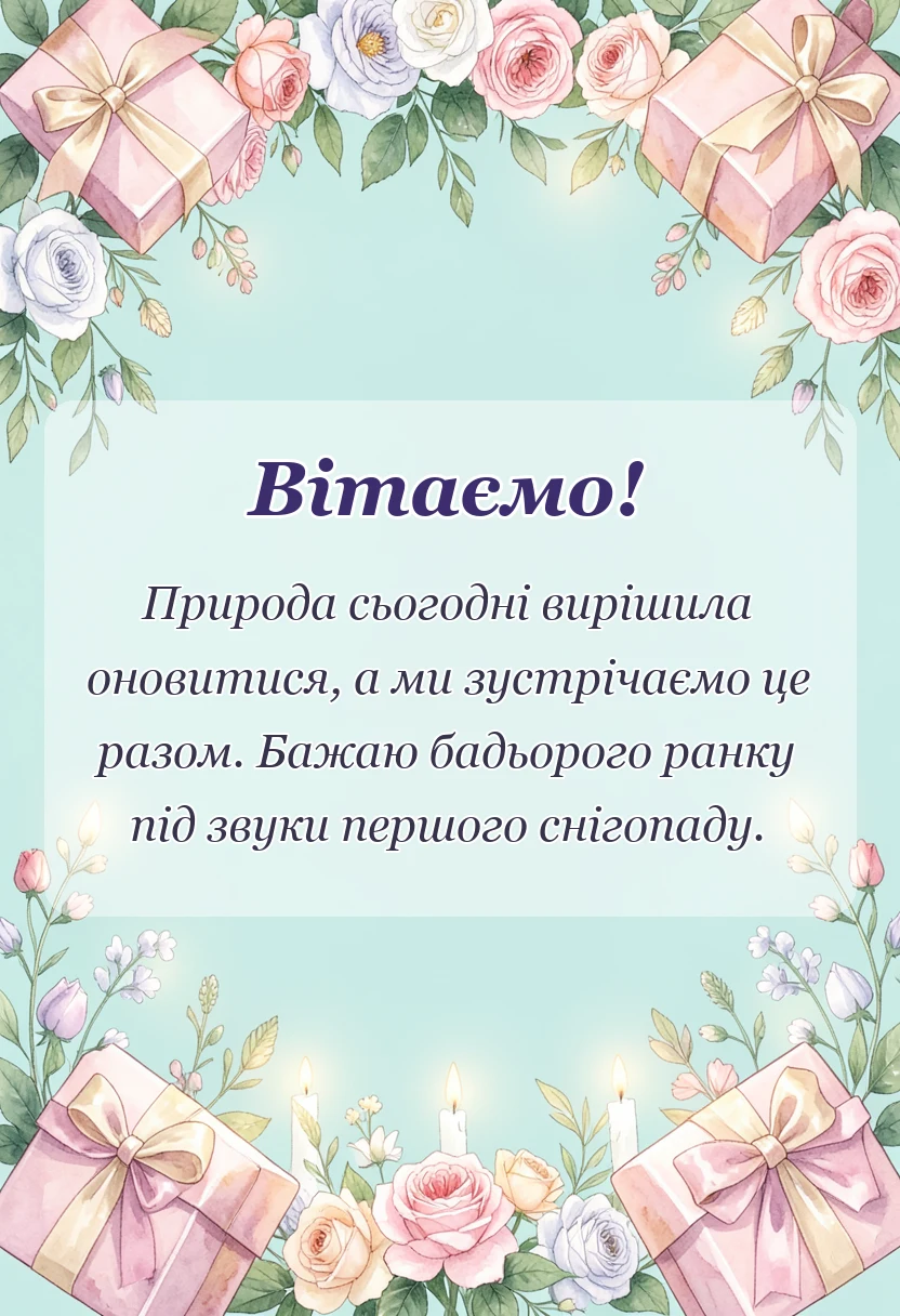унікальна листівка - картинки доброго ранку з першим снігом