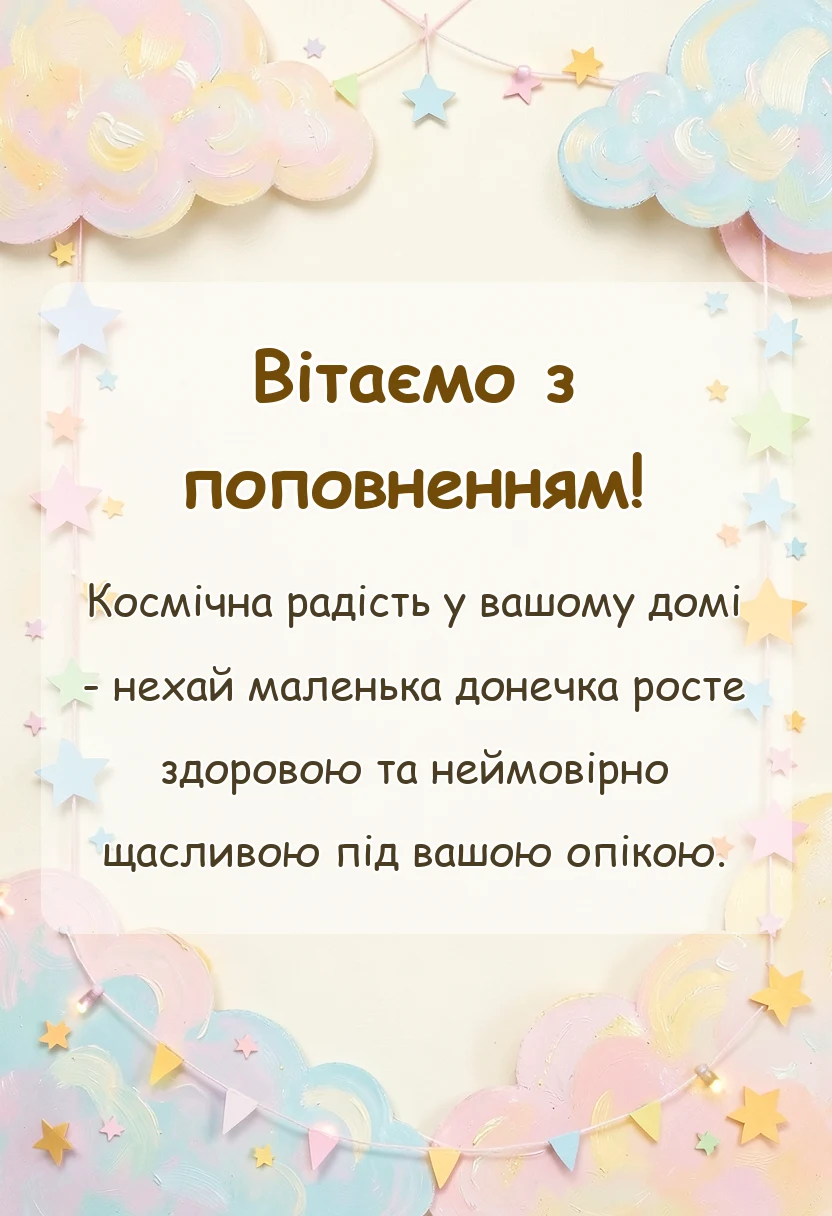 святкова картинка: привітання батькам з народженням донечки