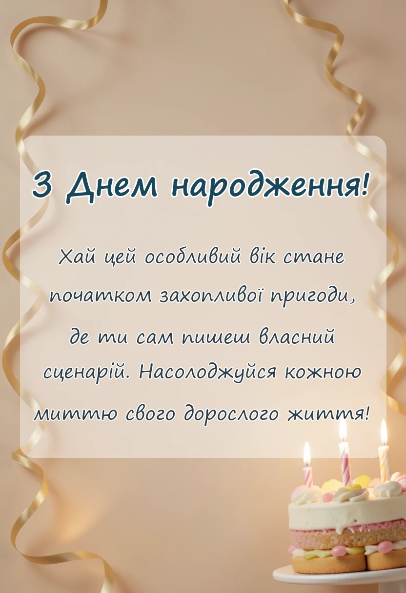 вітальна листівка - привітання з 18-річчям картинки