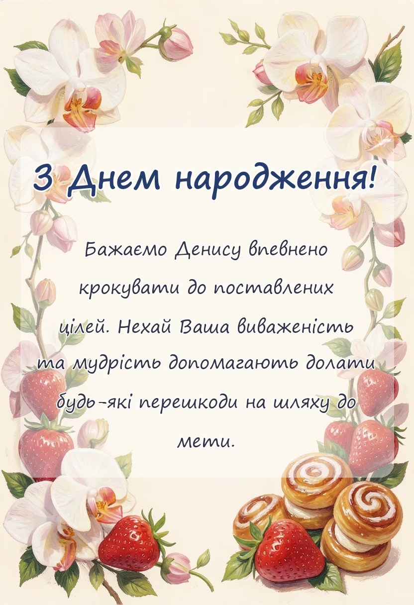 вітальна листівка - привітання з днем народження денису