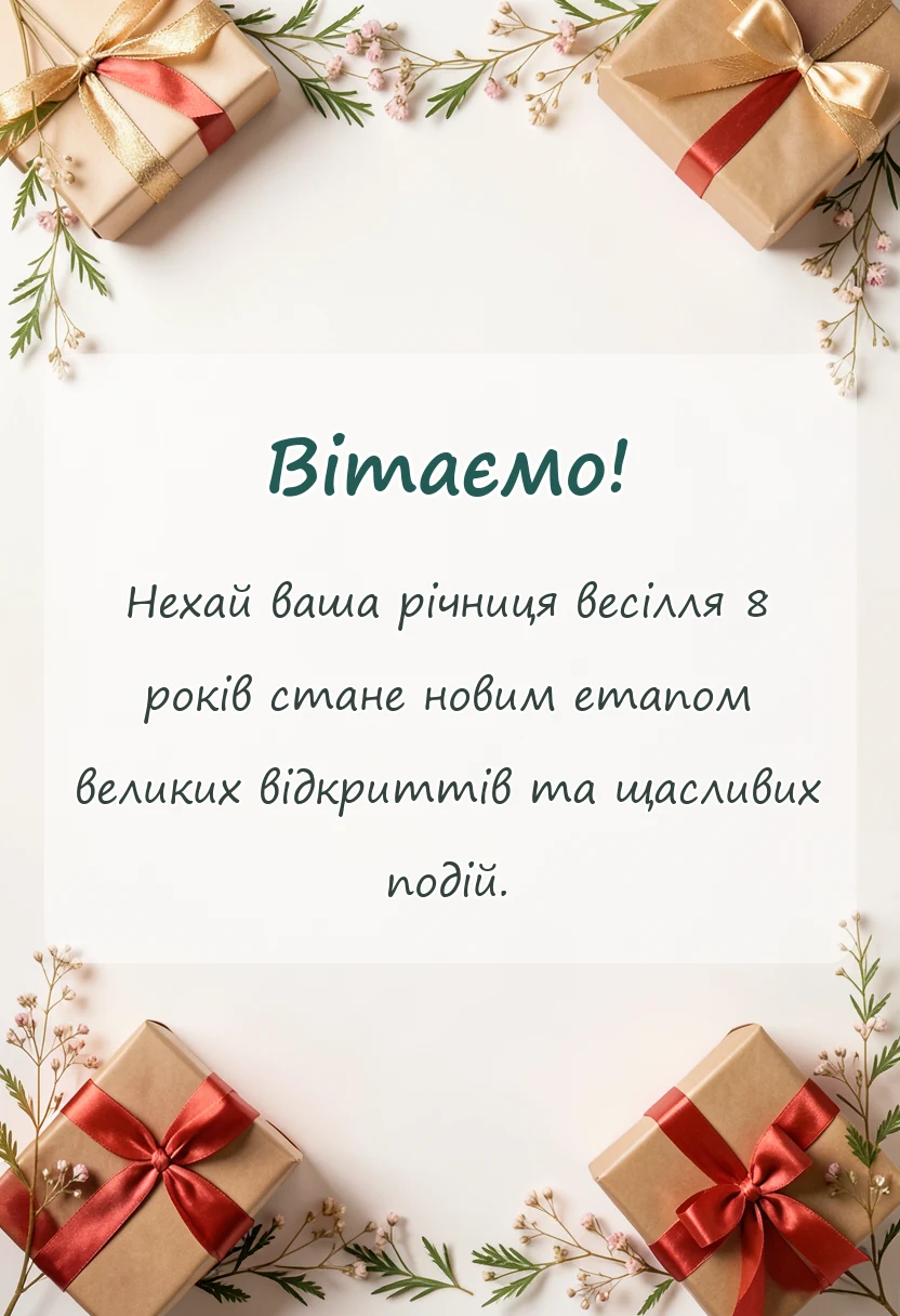 красива листівка: привітання з бірюзовим весіллям своїми словами