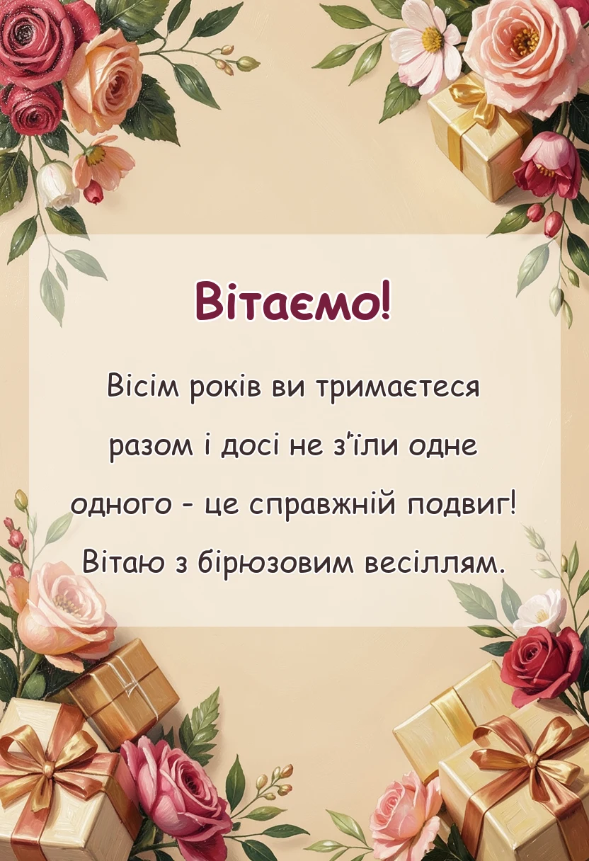красива листівка: привітання з бірюзовим весіллям своїми словами