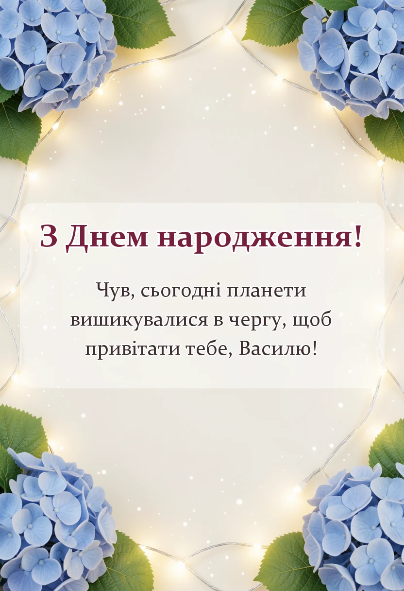 унікальна листівка - привітання з днем народження василь