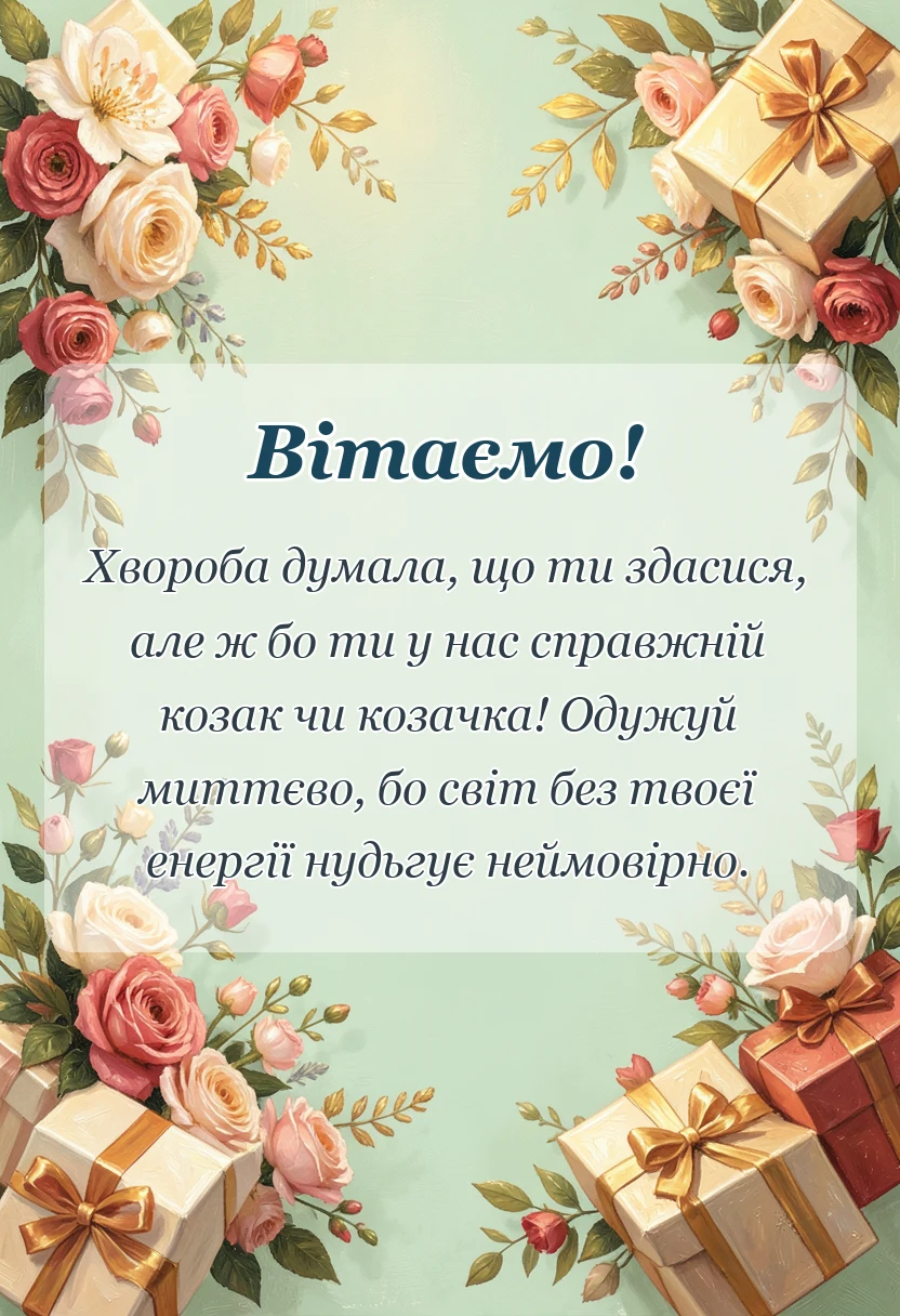 святкова картинка: побажання швидкого одужання прикольні