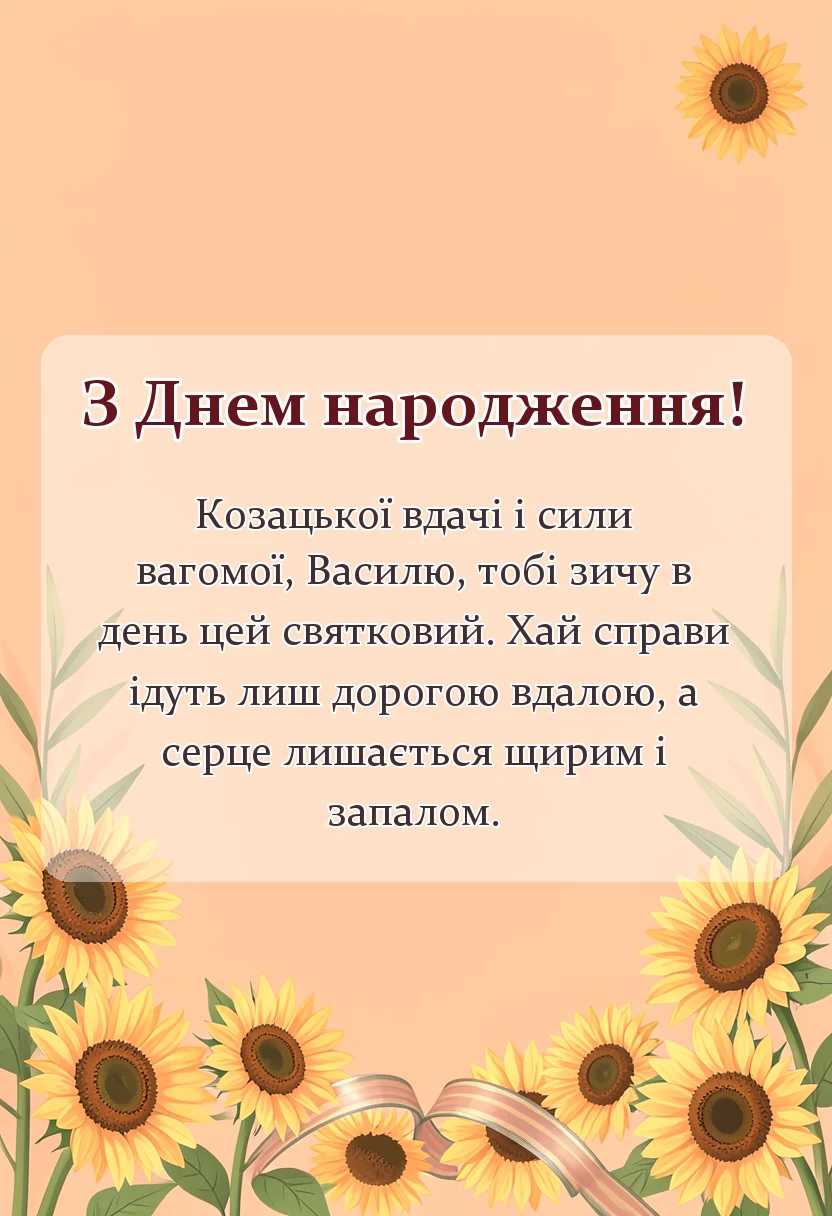 вітальна листівка - привітання з днем народження василь