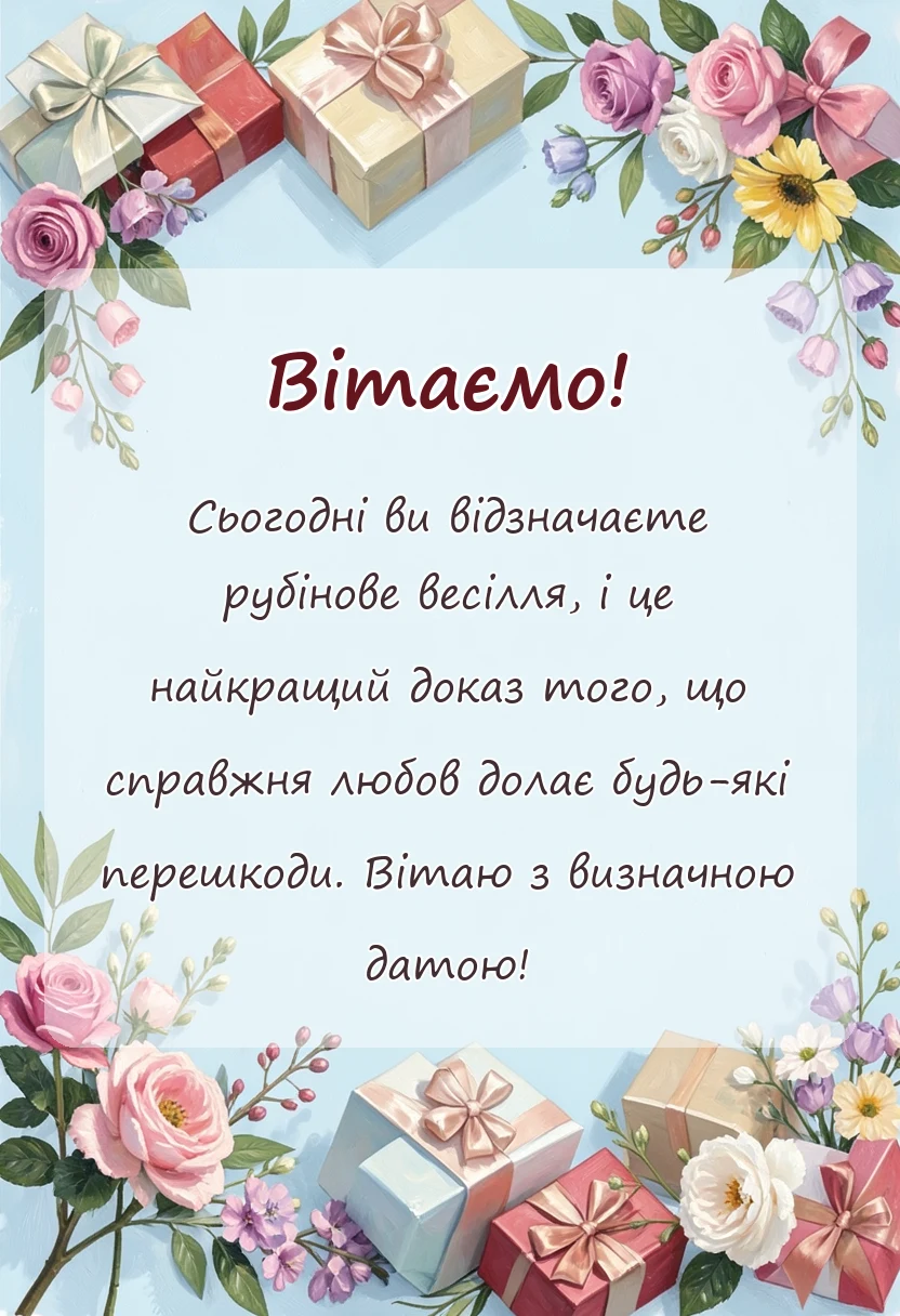 вітальна листівка - картинки рубінового весілля