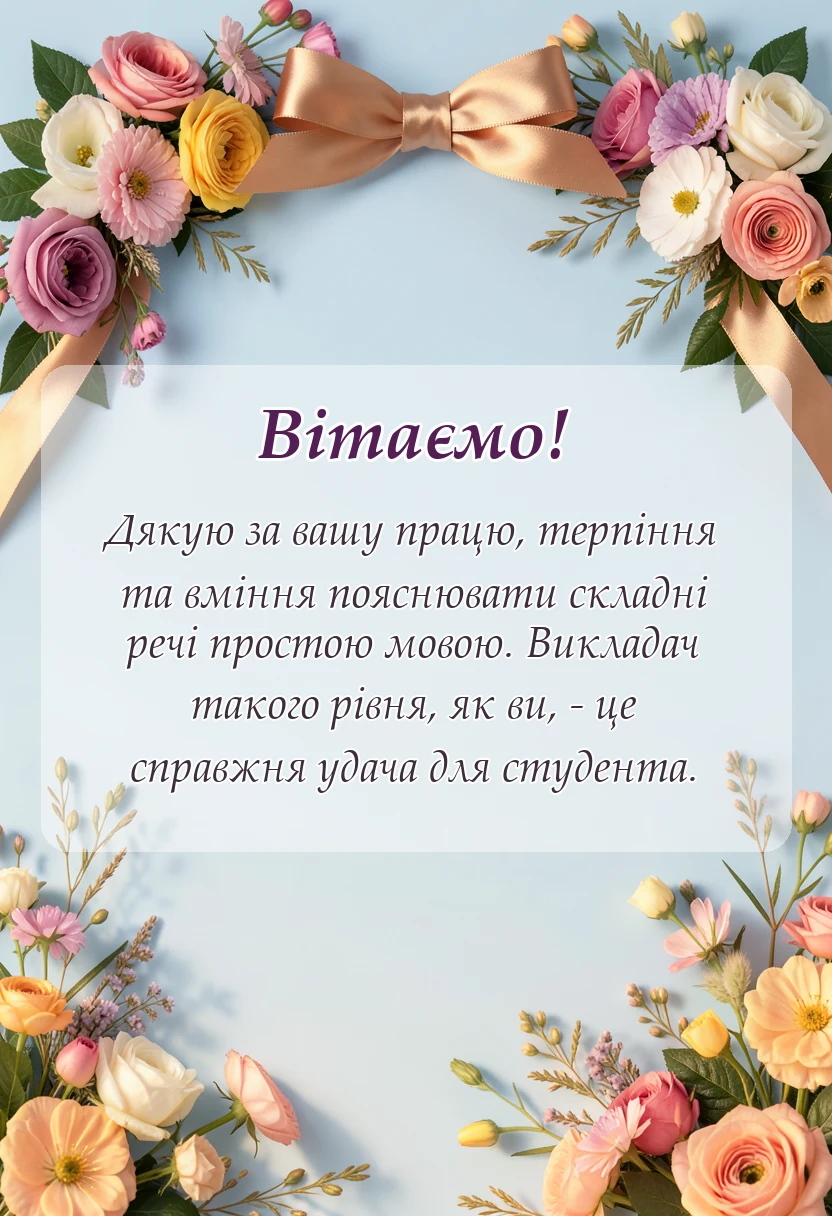 листівка з побажанням - подяка викладачу своїми словами