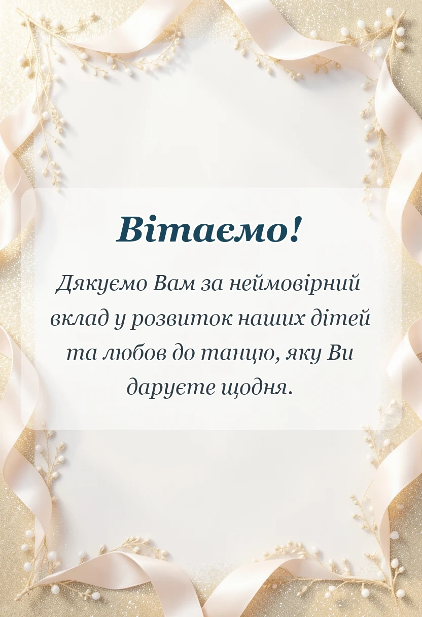 вітальна листівка - подяка тренеру з танців від батьків