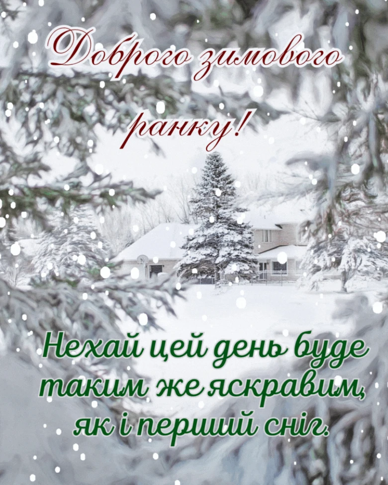 Зимовий пейзаж з хатою та сніговими гілками