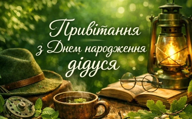 Привітання з днем народження дідуся в лісовій атмосфері