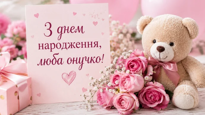 Картка з привітанням на день народження онучки.