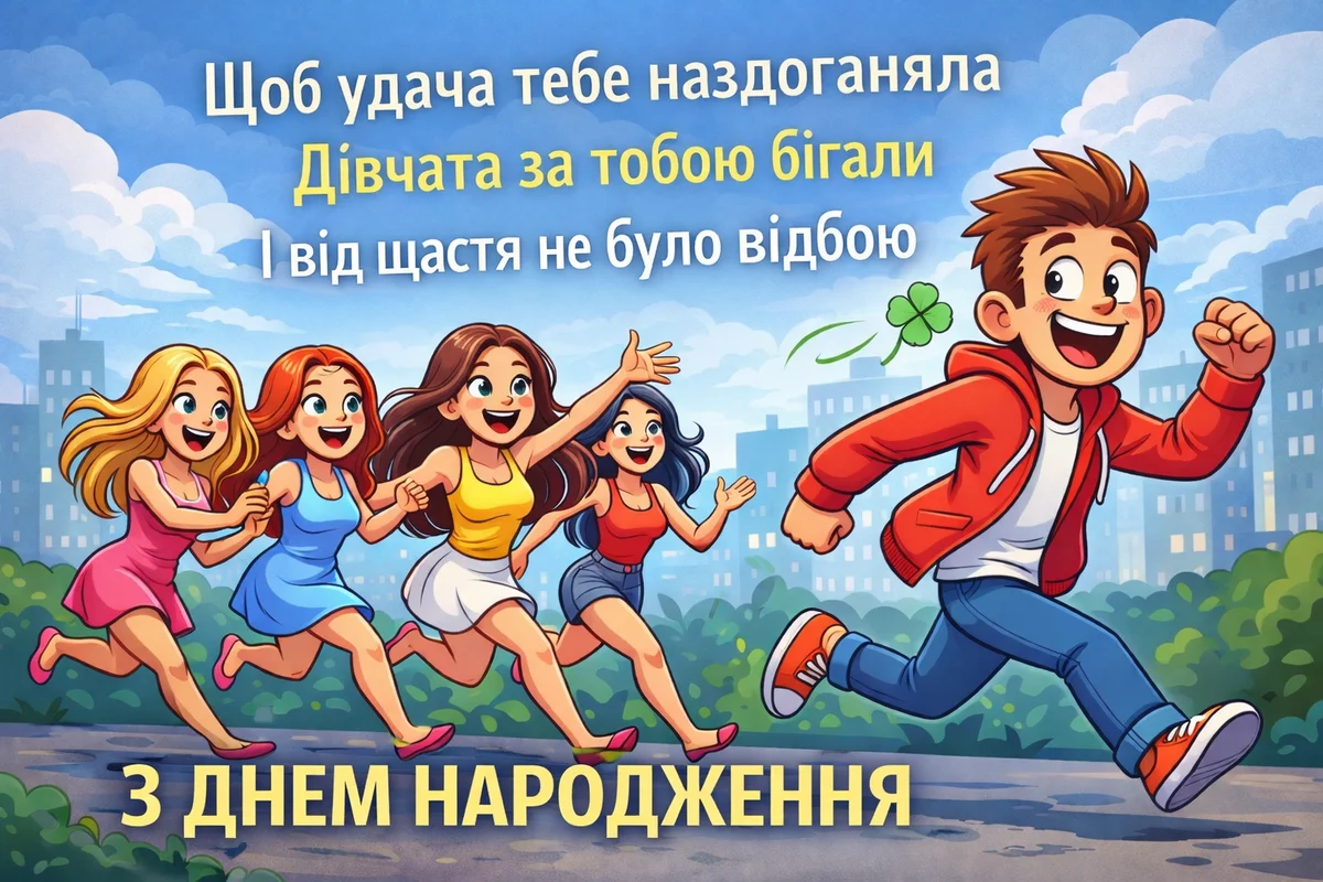 Хлопець біжить від дівчат на день народження