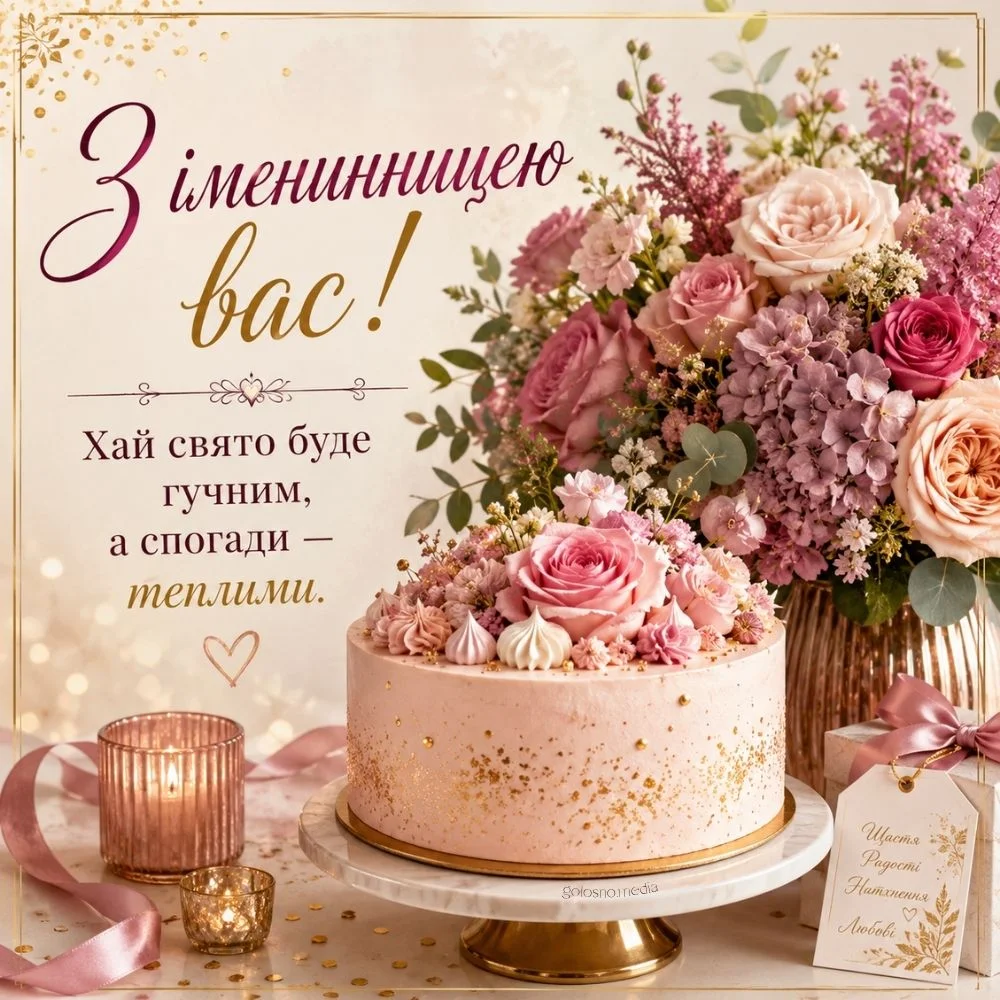 Святковий торт з квітами для іменинника українською