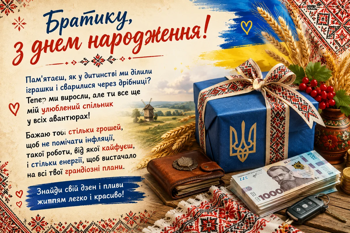 Привітання з днем народження брата в українському стилі